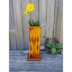 Vintage Handcrafted Hardwood Inlaid Dry Flower Vase